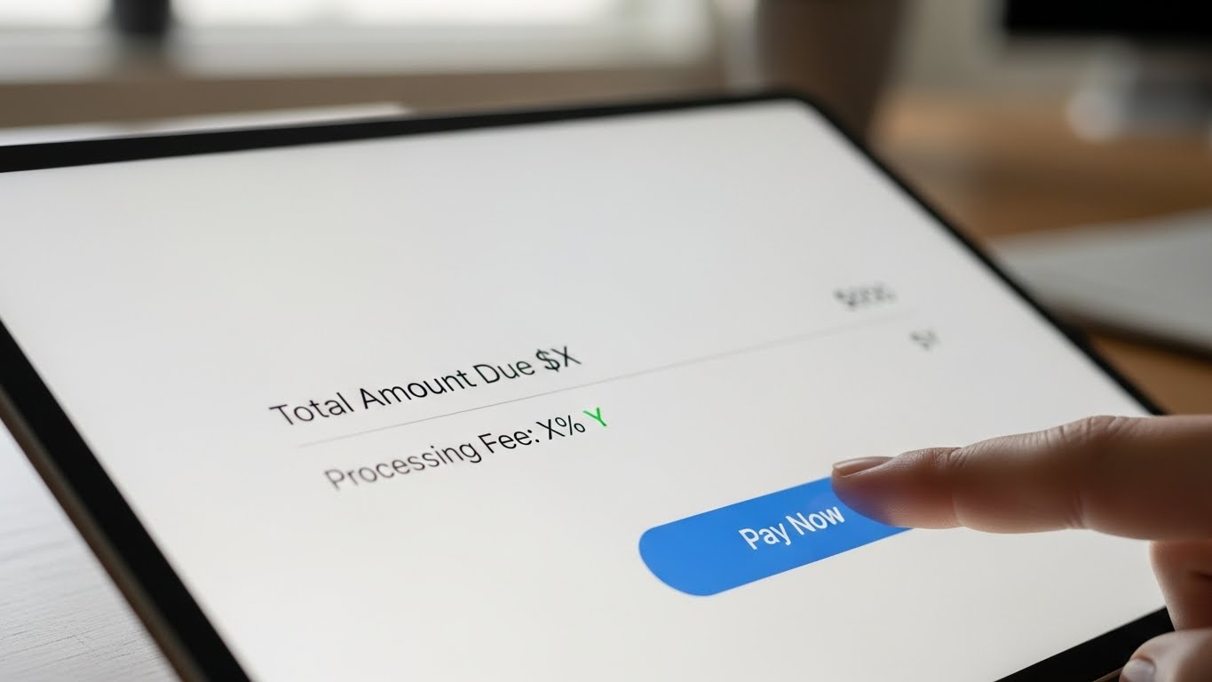 Screenshot of online rent payment showing credit card processing fee